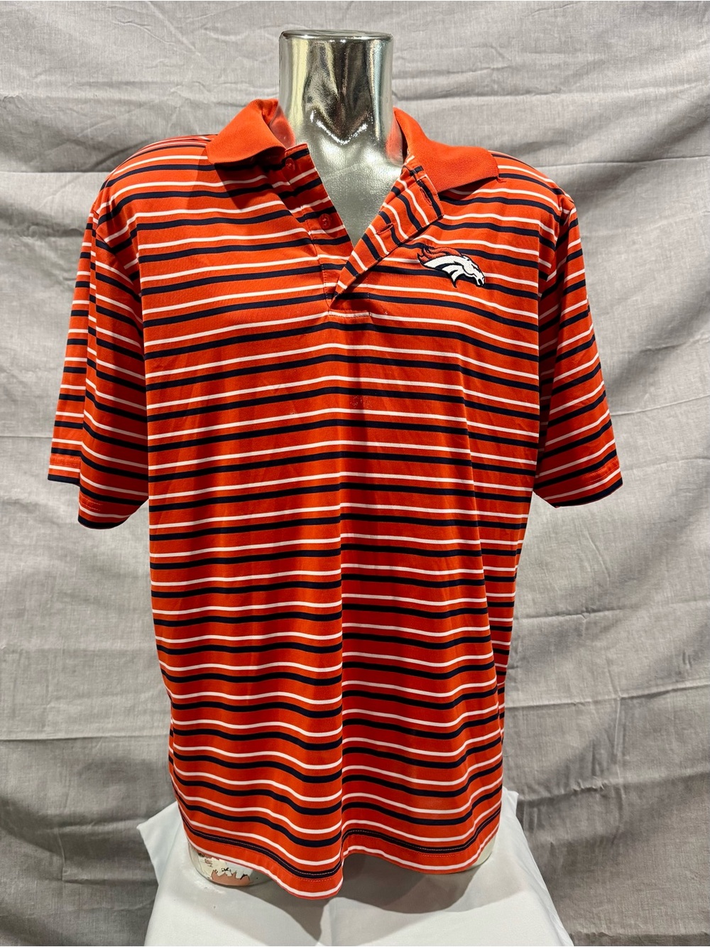 Majestic Orange Navy White Striped Polo with Team Logo